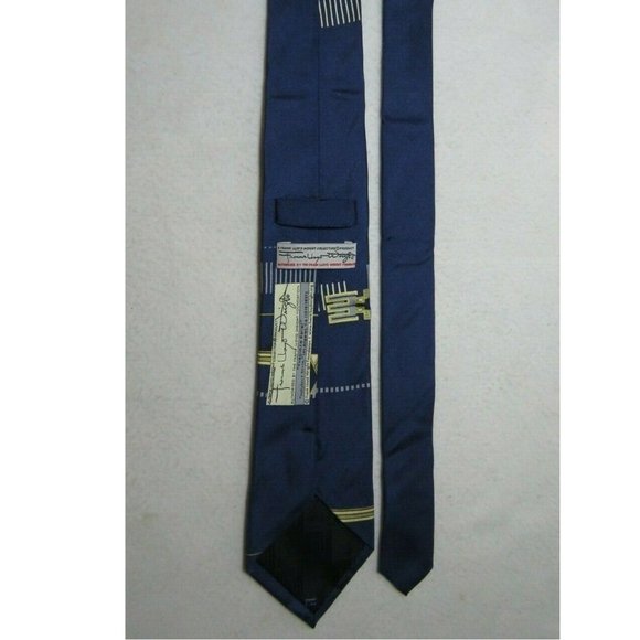 FRANK LLOYD Tie Fireplace Relief Hollyhock House 100% Silk Blue Abstract - Picture 4 of 9